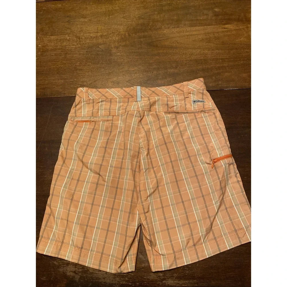 Vintage Columbia Shorts Mens‎ 38 Orange Plaid Flat Front Chino Hiking Outdoors
